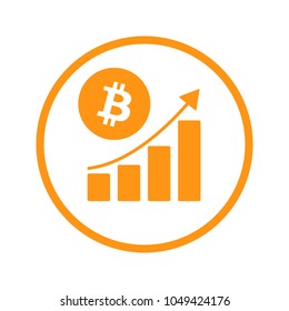 Bitcoin crypto currency chart simbol with rising arrow and bars isolated on white background.