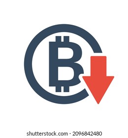 bitcoin crypto currency in circle with red down arrow
