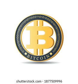 BITCOIN. Crypto currency coin icon, symbol isolated on white background. Vector illustration. 