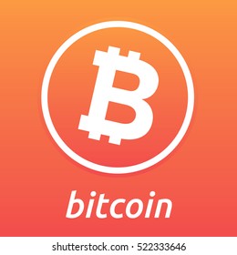 Bitcoin crypto currency coin on blockchain technology. Flat Bitcoin logo on orange background. BTC vector sticker for web or print.