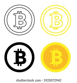 Bitcoin. Crypto currency coin symbol. Coin in flat and in outline style. Editable. Cold bitcoin icon. Vector illustration isolated on white background