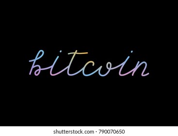 Bitcoin Crypto Currency - Colorful Hand Drawn Lettering Isolated on Black Background. Vector Illustration Quote. Handwritten Inscription Phrase for  T-shirt, Case Design, Sale, Banner, Logotype, Logo.