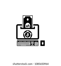 bitcoin and crypto currency concept with laptop and mining digital money app on the screen - virtual payment system infographics icon