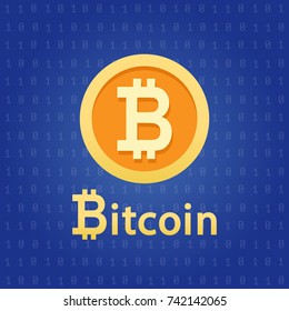 Bitcoin crypto currency. Digital money. Block chain. Flat logo, finance symbol. Vector illustration