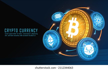 Bitcoin crypto currency flying with alt coin flying around concept.