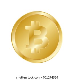 Bitcoin. Crypto currency golden bit coin. Cryptocurrency emblem. Web and Internet money icon. Vector illustration.