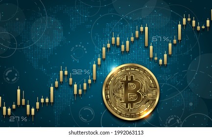 Bitcoin crypto currency. Bit-coin with growth chart. Stock exchange of BTC - illustration vector