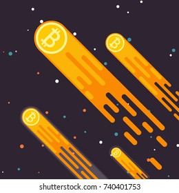 Bitcoin Crypto currency growth is a drop in the digital currency. Bitcoin Lift the concept in a flat style. The rate of bitcoin earnings is mining. Vector illustration