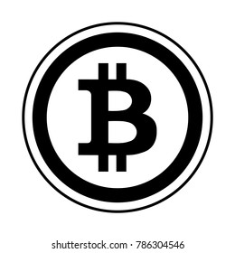 Bitcoin crypto currency icon. Black and white coin icon with bit coin cryptocurrency symbol, vector illustration.