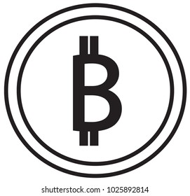 Bitcoin crypto currency icon or logo vector over a coin. Symbol for bank or banking on a digital economy with virtual cash and currencies used for commerce payment and financial network
