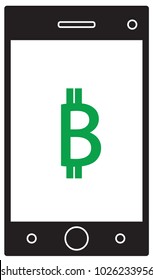 Bitcoin crypto currency icon or logo vector on a cell phone, mobile phone or Smartphone screen or display. Digital economy bank or banking with Virtual cash and currencies used for commerce payment.