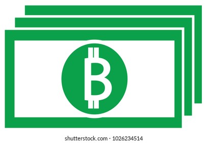 Bitcoin ícone de moeda criptográfica ou logotipo vetor em uma nota de banco ou fatura. Símbolo para banco ou banco em uma economia digital com dinheiro virtual e moedas usadas para pagamento comercial e rede financeira.