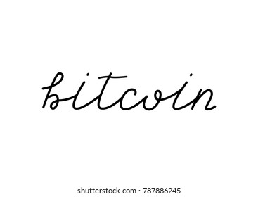 Bitcoin Crypto Currency - Isolated on White Background Hand Drawn Lettering. Vector Illustration Quote. Handwritten Inscription Phrase for  T-shirt Print, Poster, Sale, Banner, Logotype, Logo.