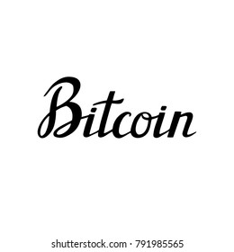 Bitcoin Crypto Currency - Isolated on White Background Hand Drawn Lettering. Vector Illustration Quote. Handwritten Inscription Phrase for T-shirt Print, Poster, Sale, Banner, Logotype, Logo.