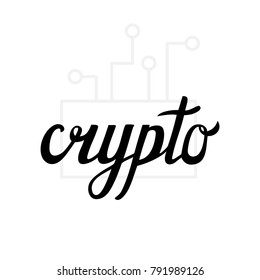 Bitcoin Crypto Currency - Isolated on White Background Hand Drawn Lettering. Vector Illustration Quote with graphics card and chip