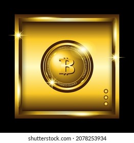 Bitcoin crypto currency logo on golden box. vector eps 10