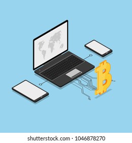 Bitcoin crypto currency mining concept. Isometric design. EPS10 vector