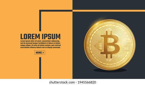 bitcoin crypto currency mining eps vector slider banner design template. Luxury abstract background, golden lines on dark, modern black backdrop concept 3d style.