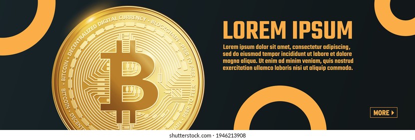 bitcoin crypto currency mining eps vector slider banner design template. Luxury abstract background, golden lines on dark, modern black backdrop concept 3d style.