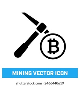Bitcoin crypto currency mining vector icon.