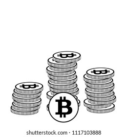 bitcoin crypto currency pile stack earnings , black contour silhouette of coins vector illustration