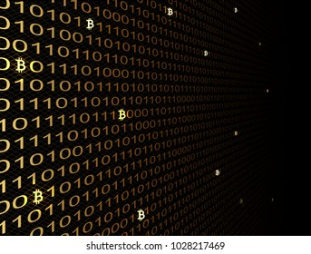 Bitcoin crypto currency search in binary code, cyber space, vector
