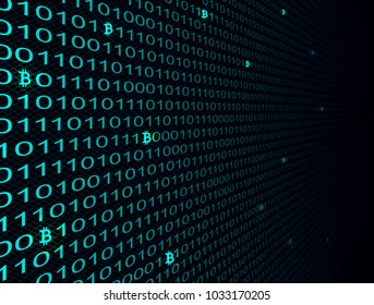 Bitcoin crypto currency search in binary code, vector