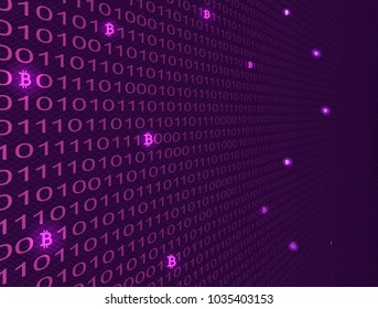 Bitcoin crypto currency search in binary code, vector