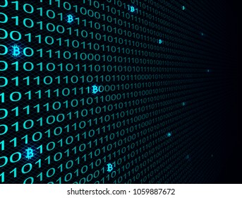 Bitcoin crypto currency search in binary code, vector