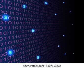 Bitcoin crypto currency search in binary code, vector
