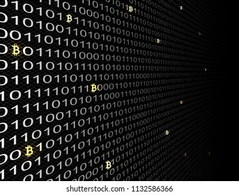 Bitcoin crypto currency search in binary code, vector