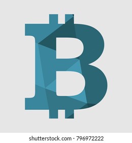 Bitcoin crypto currency sign icon for internet money. Blockchain based secure cryptocurrency. Polygonal style design