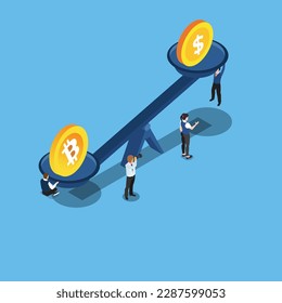 Bitcoin and crypto currency store of value compare to dollar money 3d isometric vector illustration concept for banner, website, landing page, ads, flyer template