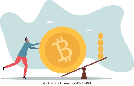 Bitcoin y criptomoneda almacenan valor en comparación con el dinero fiduciario en dólares, sobre un hombre y su vida.