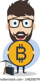 bitcoin crypto currency theme cartoon gentleman male man miner boy vector art artwork illustration
