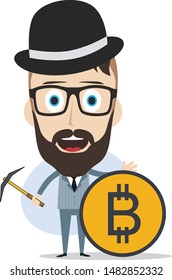 bitcoin crypto currency theme cartoon gentleman male man miner boy vector art artwork illustration
