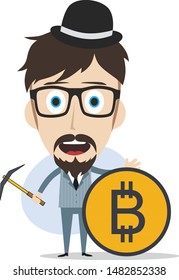 bitcoin crypto currency theme cartoon gentleman male man miner boy vector art artwork illustration