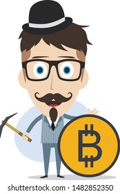 bitcoin crypto currency theme cartoon gentleman male man miner boy vector art artwork illustration
