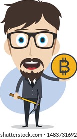 bitcoin crypto currency theme cartoon gentleman male man miner boy vector art artwork illustration