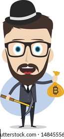 bitcoin crypto currency theme cartoon gentleman male man miner boy vector art artwork illustration