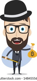 bitcoin crypto currency theme cartoon gentleman male man miner boy vector art artwork illustration