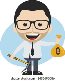 bitcoin crypto currency theme cartoon gentleman male man miner boy vector art artwork illustration