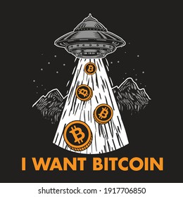 Bitcoin Crypto Currency UFO Vector Illustration