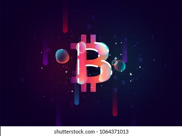 Bitcoin Crypto. Design of electronic cryptocurrency market finance, business concept coin money. Colored abstract fluid gradient splash shapes.