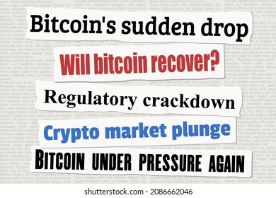 Bitcoin and crypto investor news. Investing in cryptocurrencies: market news headlines. Financial concept vector.