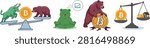 Bitcoin Crypto Market Concepts Set Bull vs Bear Asset Scale Vector Collection