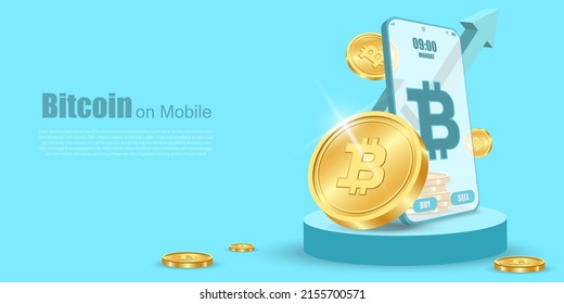 Bitcoin Crypto and Mobile.Cripto currency, Bitcoin currency. Crypto coin with growth graph. International stock exchange. Bitcoin uptrend