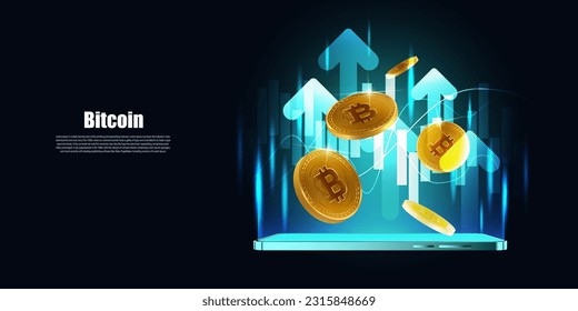 Bitcoin Crypto en Mobile.Bitcoin y tecnología gráfica.Bolsa internacional. Bitcoin comercial en móvil