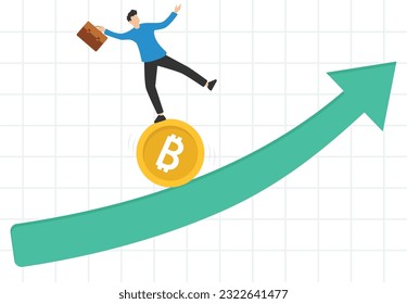 Bitcoin and crypto price rising up, Soaring and price increase, Crypto currency value growth, Mass adoption, Push bitcoin up rising up, Arrow graph and chart graph

 svg