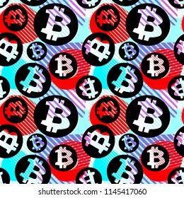 Bitcoin crypto trade seamless pattern.Artistic design with authentic,unique scrapes, watercolour blotted background for a logo, cards, invitations, posters,banners